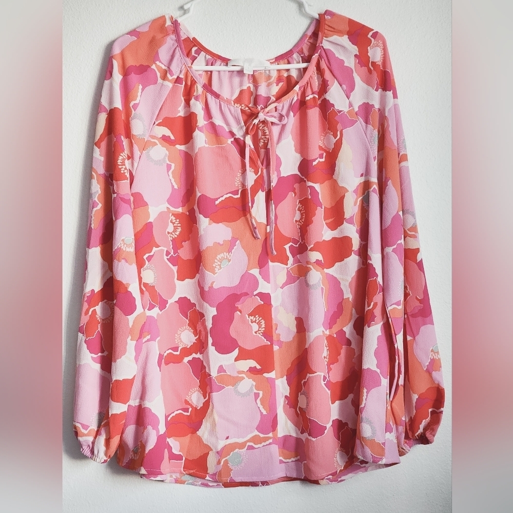 Adyson Parker Floral Print Long Sleeve Pullover Blouse Sz L